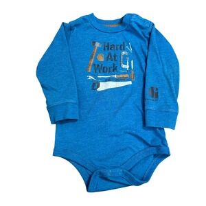 Carhartt Baby Boy 18M Onesie Blue Long Sleeve Bodysuit Graphic Hard At Work